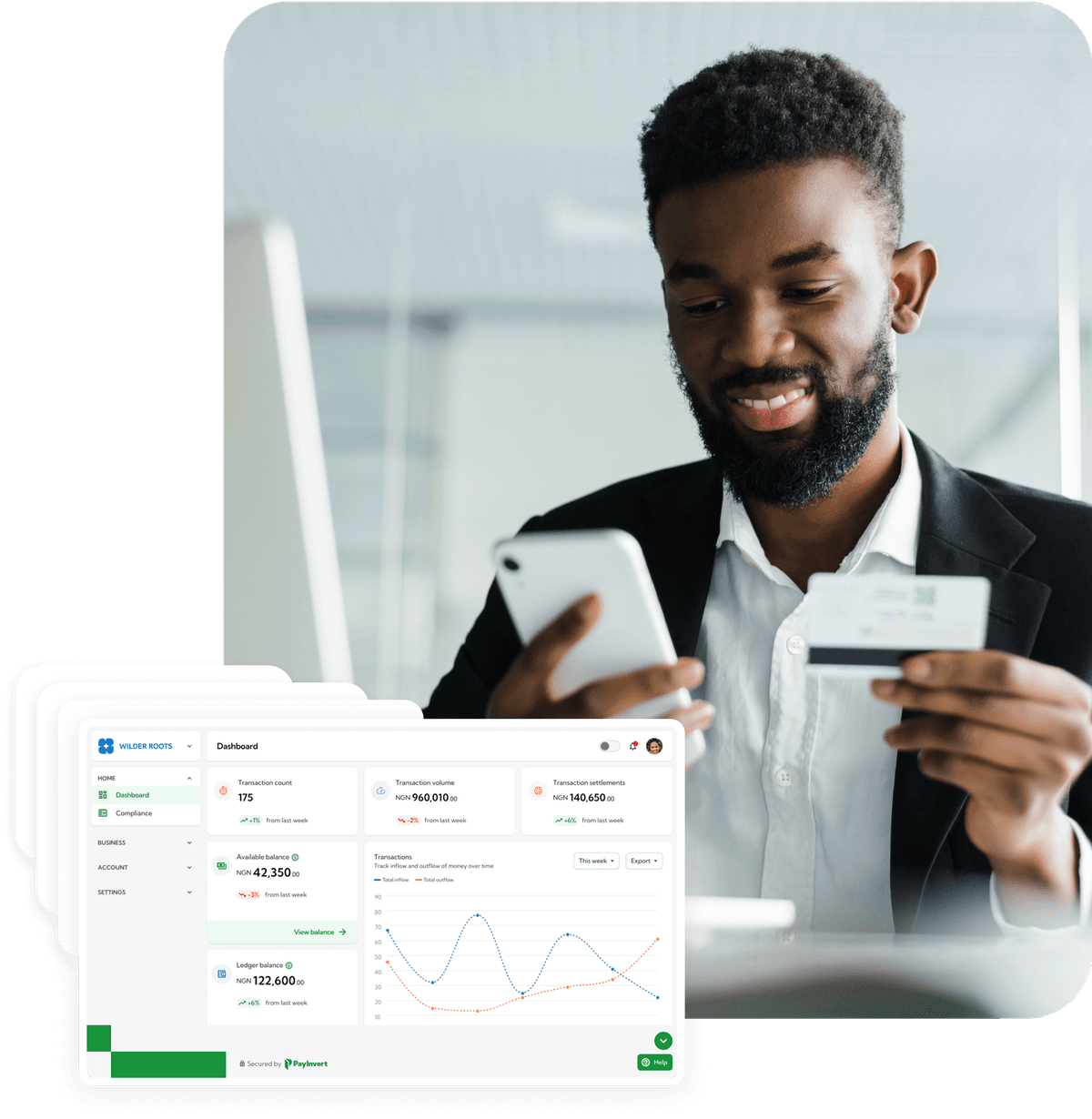 an african american man paying with his credit card online while making orders via mobile internet making transaction using PayInvert application